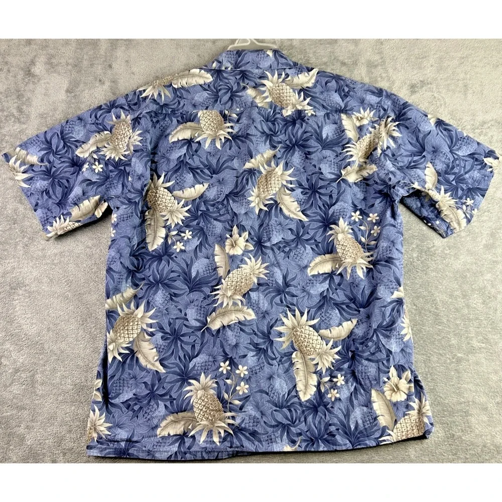 Campia Moda Mens L Hawaiian Shirt Pineapple Blue Floral Camp Cruise Vacation VTG